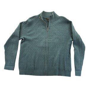 Eddie Bauer Womens Sweater XL Green Stretch Cable Knit Full-Zip Mock Neck Casual